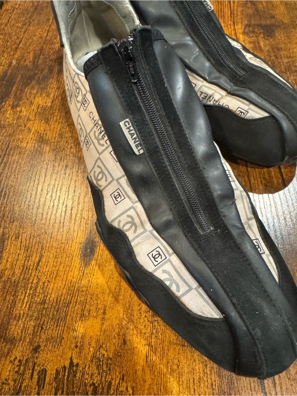 Vintage Chanel Sport Line Zip-up and Tie-up Sneakers in Black & Pink Sz 9 - Picture 4 of 14